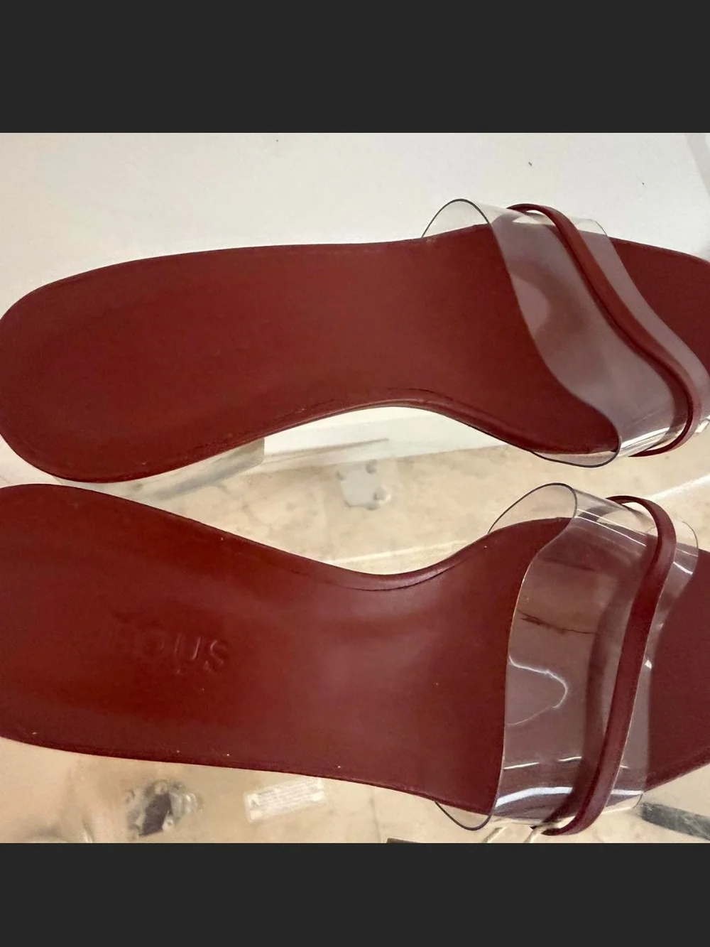 Neous Women's Burgundy Clear Strap Slide Sandals PVC 36